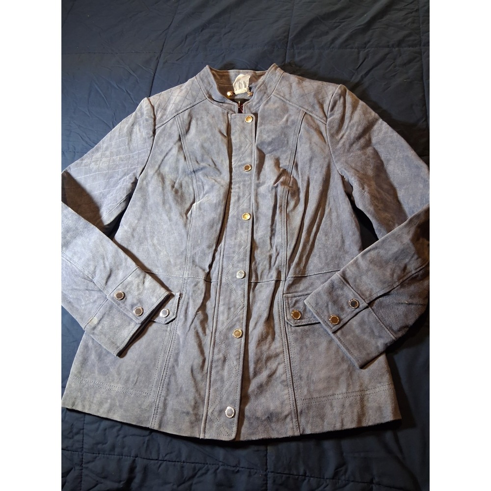 Isaac Mizrahi Live 10 Suede Leather Snap Button Zip Jacket Pockets Lined